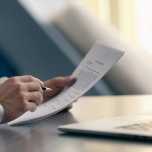 Businessman reading documents