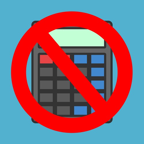 A calculator with a no symbol in front of it.