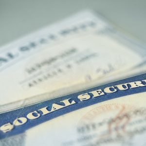 A closeup of US Social Security cards.