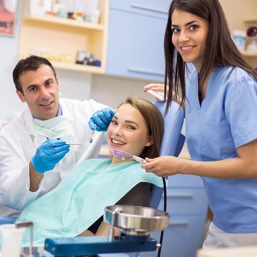 Girl at dentist in dentist clinic.