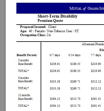 to show short term disability insurance rates for dental hygienists and dental assistants