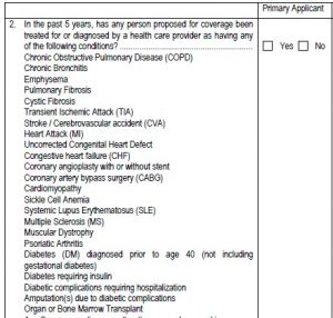 to show the questions on a gap health insurance application