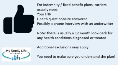 to go over an indemnity health insurance option for people without a social security number