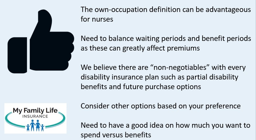 to show 3 important elements nurses need in their disability insurance