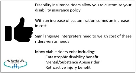 to show disability insurance riders available for sign language interpreters