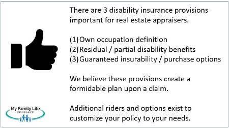 to show the important disability insurance policy attributes for real estate appraisers.
