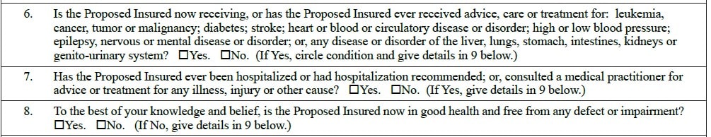 to show a child life insurance application that does not ask about Huntington's disease