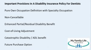 list of important disability insurance provisions for dentists