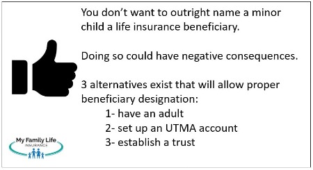 to show the 3 proper child beneficiary options for life insurance 