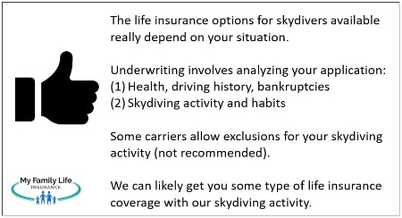 to show what is required for underwriting for life insurance for someone who enjoys skydiving