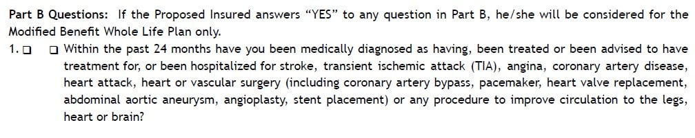 to show a real burial insurance question about stroke