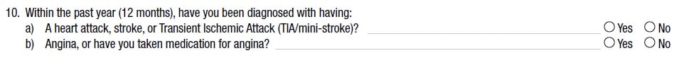 to show another set of questions that ask about stroke on a burial insurance application.