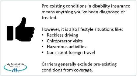 to give a summary of pre-existing conditions in disability insurance