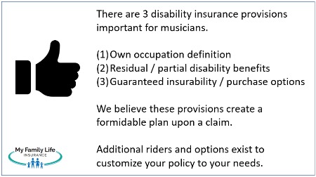 to show important disability insurance policy attributes for musicians