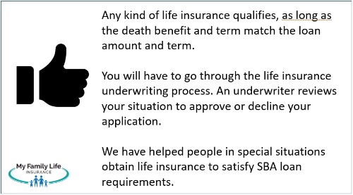 show life insurance types for sba loans and life insurance underwriting.